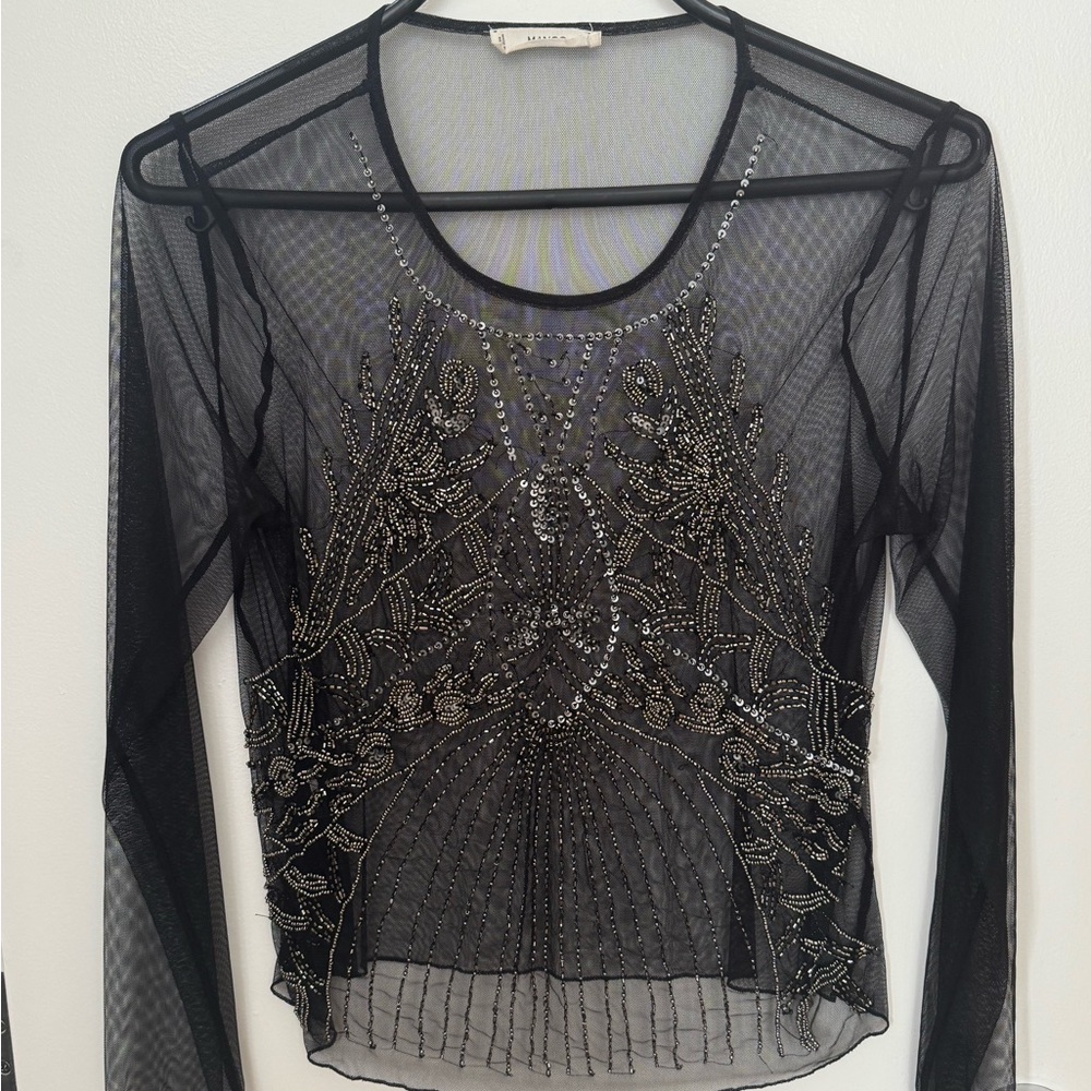 Black Sheer Embellished Blouse